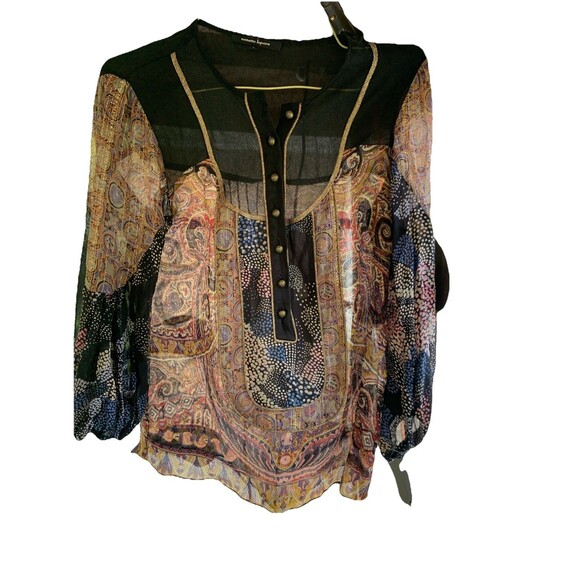 Nanette Lepore Sheer Silk Women’s Top Gold Flex Size 6 Boho Designer Flowy - Picture 6 of 12